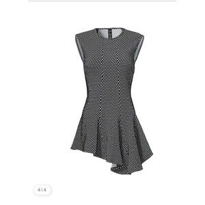 Derek Lam Asymmetrical Hem Top Diamond Print Black White USA Sleeveless